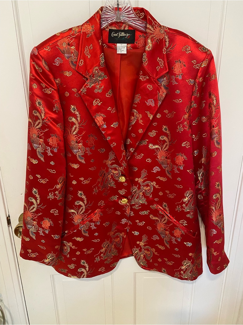 Red blazer with gold dragons birds and flowers L